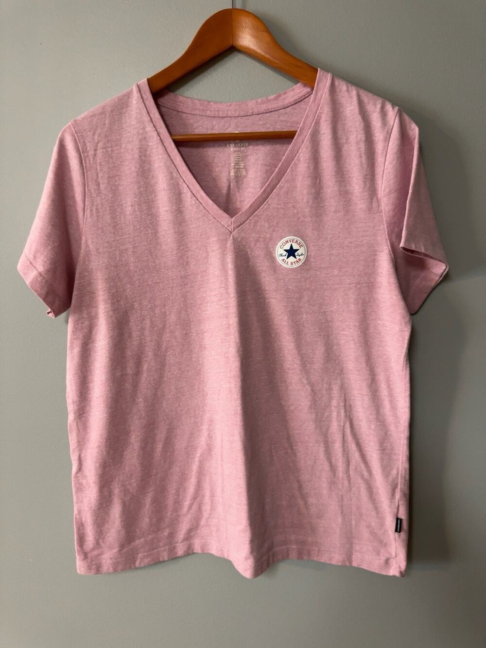 Converse All Star Pink Heather V Neck T Shirt Womens XL Classic Fit Logo Tee
